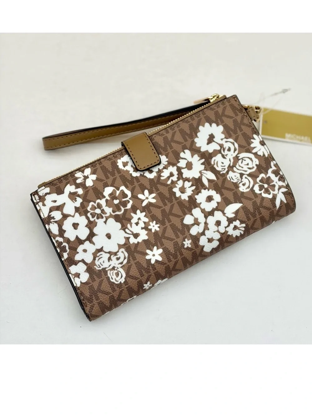 MICHAEL KORS Double Zip Printed Signature Logo Wristlet Wallet